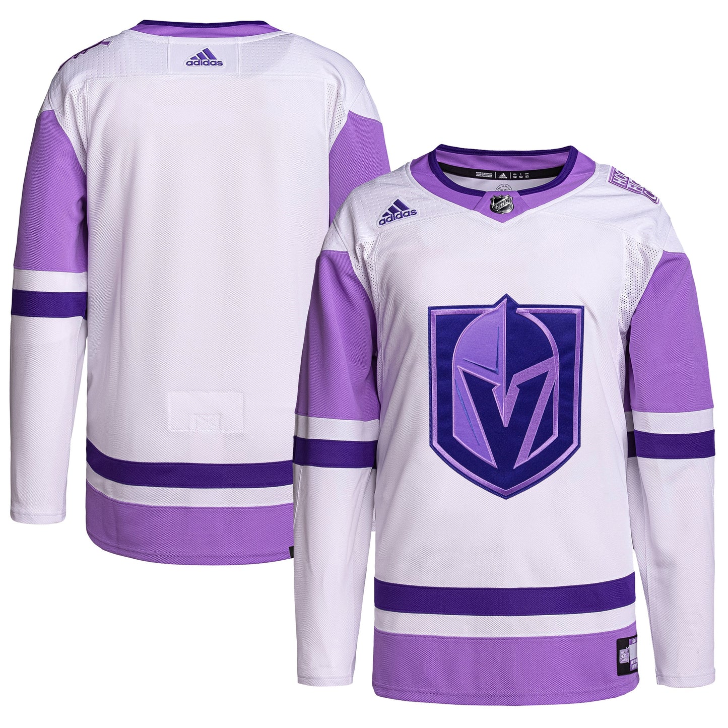 Vegas Golden Knights adidas Hockey Fights Cancer Primegreen Authentic Blank Practice Jersey - White/Purple
